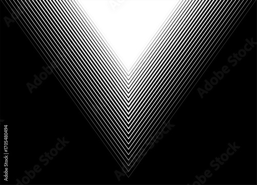 TriangularTransition from black to white. Symmetrical Pattern of thin lines. Vector design element. Modern vector background for packaging, advertising
