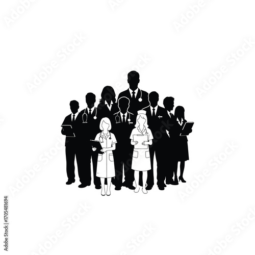 A group of doctors and nurses, representing a medical team, healthcare professionals, and human resources in medicine