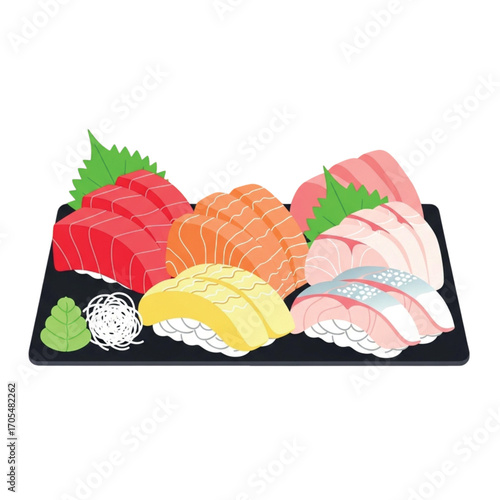 Assortment of Fresh Sushi and Sashimi Platter.