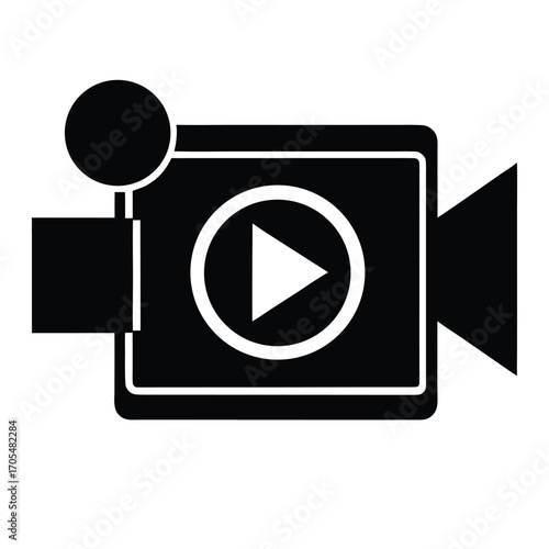 Flat vector silhouette of a video camera with a central play button symbol