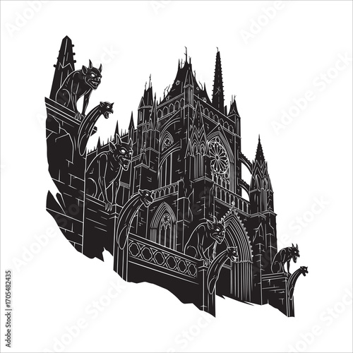 Vector art of silhouette of a gothic cathedral, detailed