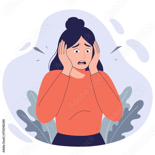 Woman feeling anxious and covering her face with hands  
