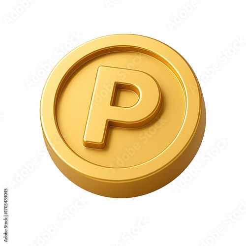 3D Golden Letter P Coin – Shiny Reward Token PNG for Digital Point Systems