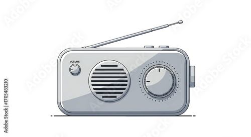 Retro portable radio with antenna and dial.