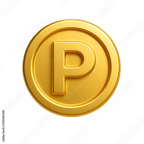 3D Golden Letter P Coin – Shiny Reward Token PNG for Digital Point Systems