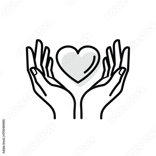 Two Open Hands Cupping A Heart Symbol With A Subtle Grey Gradient On White Background holding