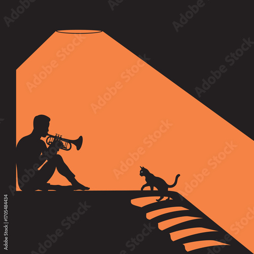 man playing trumpet vector illustration retro flat design