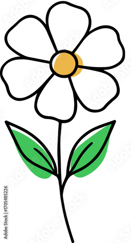 Illustration of a chamomile leaf with a color blobs.