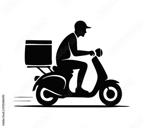 Food Courier on Scooter Silhouette Vector Illustration