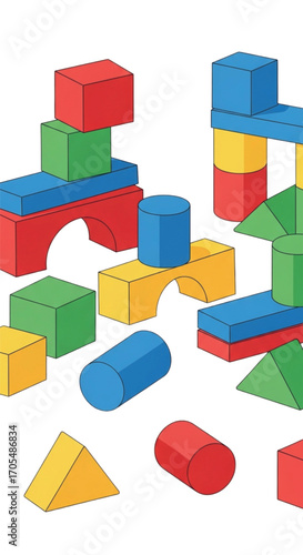 Colorful Building Blocks for Childrens Play and Education.