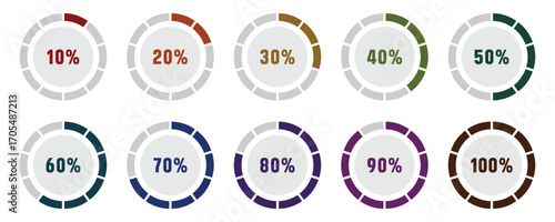Loading circles and progress circles from 0 to 100 percent. Vector illustration. EPS 10
