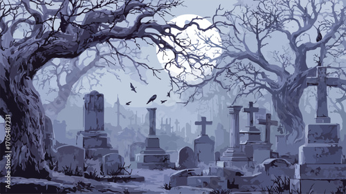 Ethereal Gothic Graveyard in Misty Weather