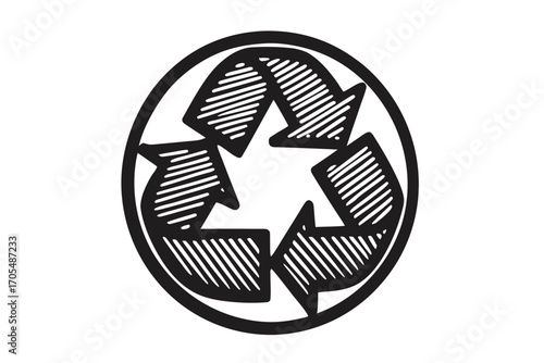 Black triangular recycle arrows show environmental responsibility and sustainable practices