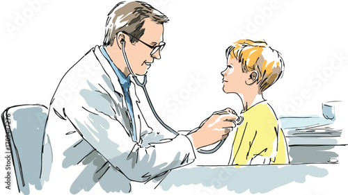 Professional Doctor Examining Young Child with Stethoscope in Clinic