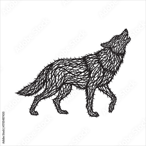 Vector art of wolf howling illustration in black ink style