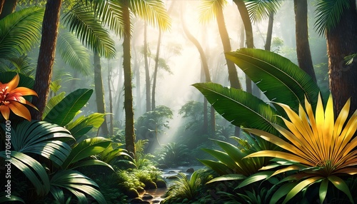 Enchanting Cartoon Rainforest With Exotic Ai Generated