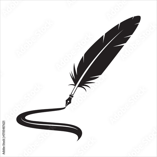 Vector art of black quill pen with ink trail