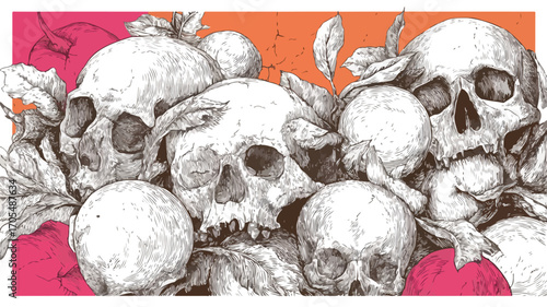 Variety of Shaped Skulls Pile Background