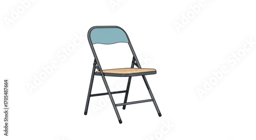 Simple Folding Chair with Metal Frame and Wooden Seat.