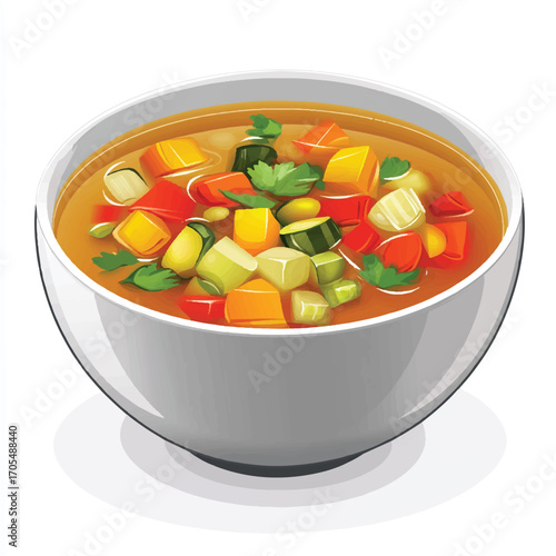A bowl of colorful vegetable soup