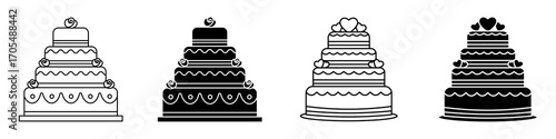 Wedding cake icons vectors for apps and web.