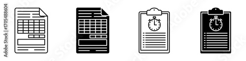 Timesheet icons vectors for apps and web.