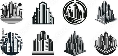 set of Urban skyline logo design in minimal vector style.