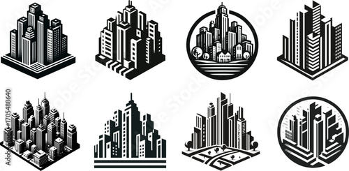 set of Clean vector logo with cityscape building illustration.