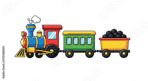 Colorful cartoon train with coal car.