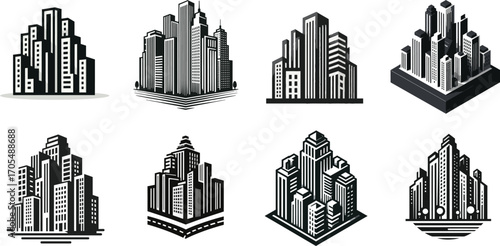 set of Modern business logo with urban building silhouette.