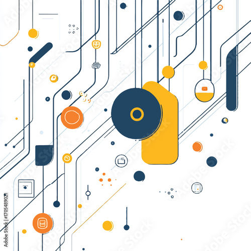 Abstract digital network with data flow and connection points