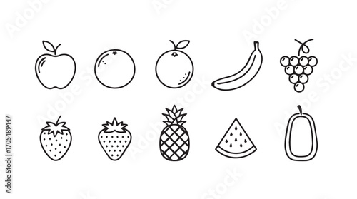Collection of hand drawn fruit silhouettes in a simple line art style