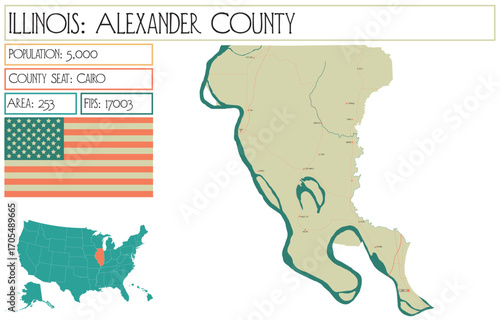 Large and detailed map of Alexander County in Illinois USA.