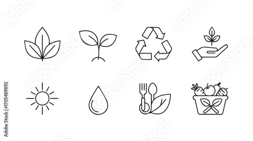 Collection of eco friendly nature and sustainability icons silhouette