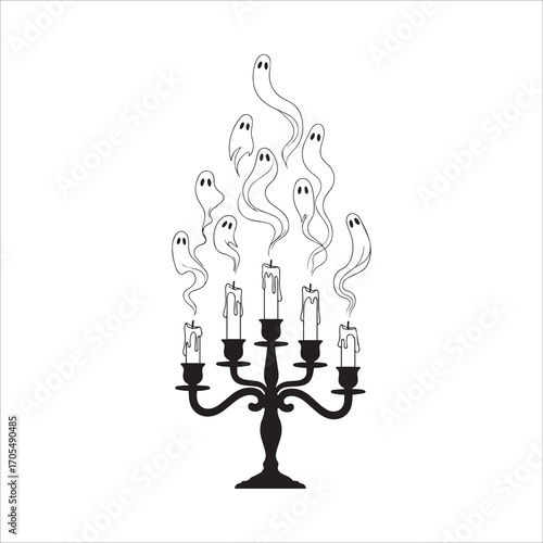 Vector art of candelabrum with ghosts for halloween design
