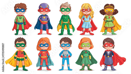 Cartoon Kids Superhero Costumes Boys Girls Fun Action Play Costume Set Illustration
