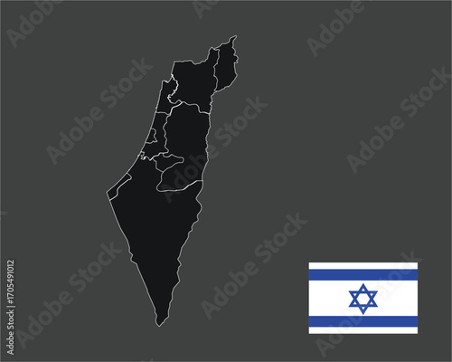 Administrative Map of Israel with Flag