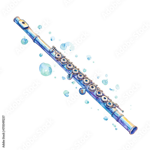 Flute, watercolor illustration vector, isolated on a white background.