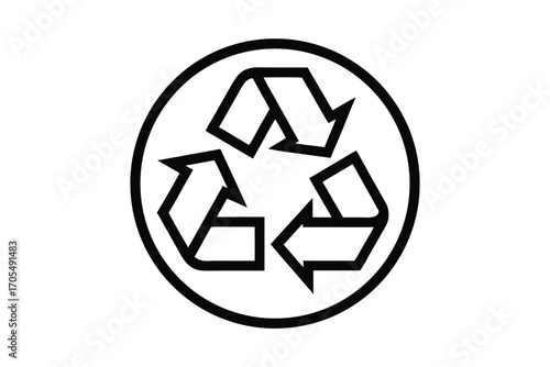 Circular eco symbol is adorned with stylized leaves
