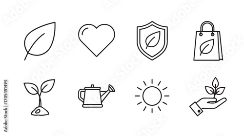 Collection of hand drawn eco friendly symbols silhouette