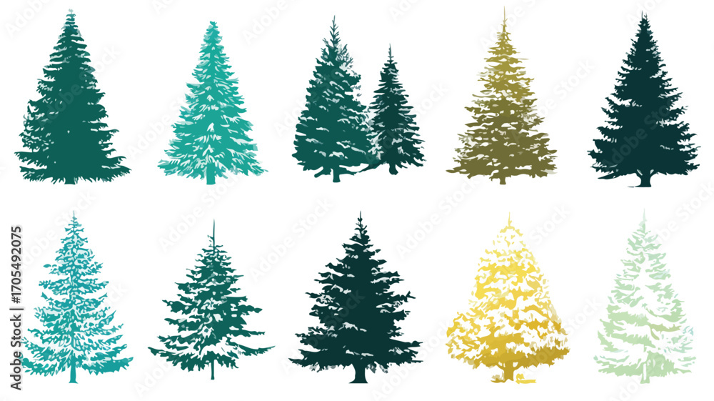 Fototapeta premium Elegant Christmas Tree Silhouette Set for Festive Decorations and Designs