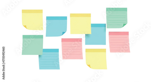Colorful sticky notes on a white background.