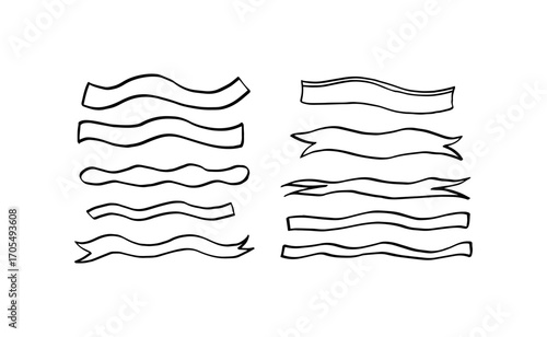 Set of hand drawn ribbons, bubbles icons.