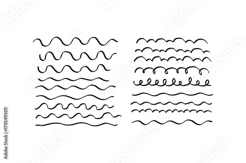 Wavy lines set. Hand drawn illustration.
