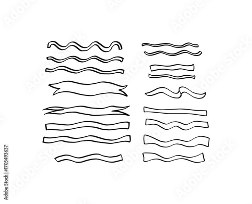 Wavy line doodle icon set. Hand drawn ribbons illustration.