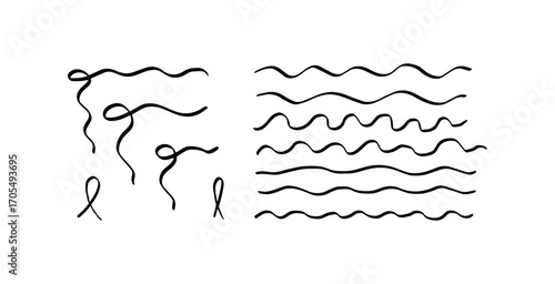 Set of hand drawn doodle ribbons.