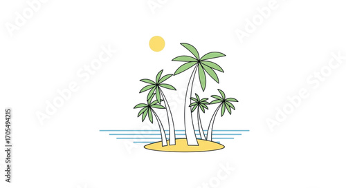 Tropical Island Paradise with Palm Trees and Sun.