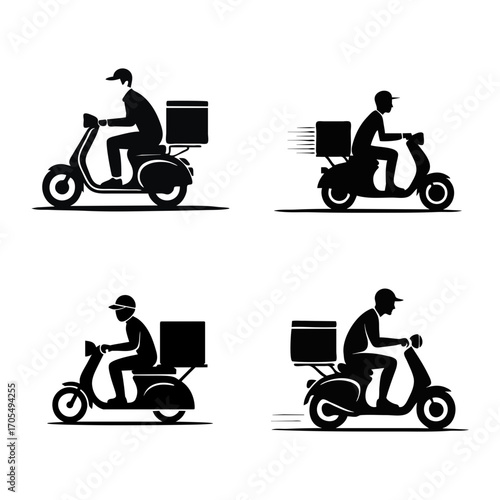 Delivery Man on Scooter Icon Set