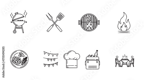 Collection of barbecue and outdoor cooking icons silhouette