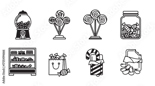 Collection of candy and sweet treats in silhouette style